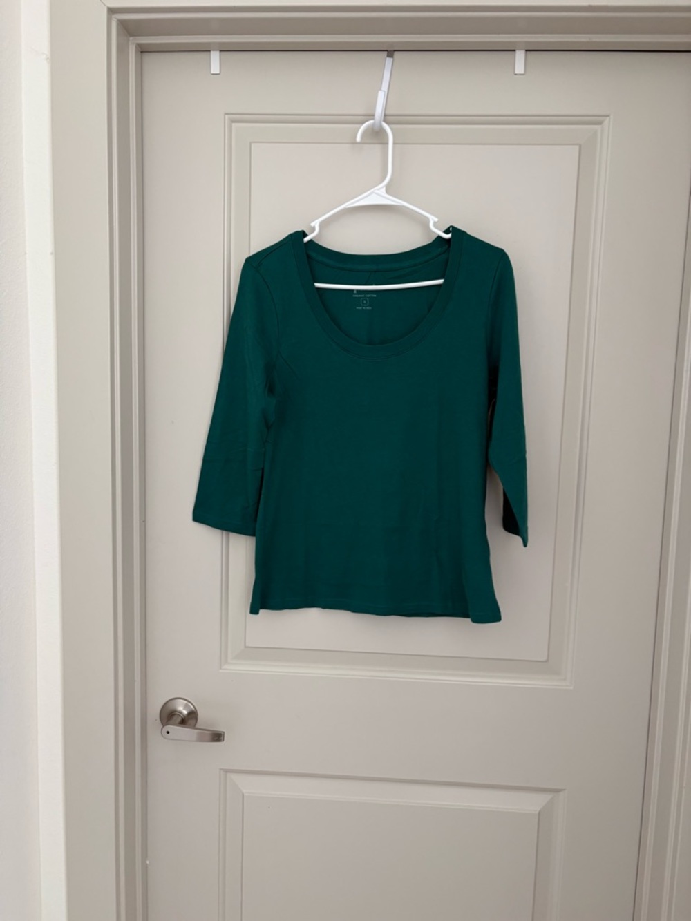 Pact Women's Scoop Neck Long Sleeve Top - Teal Green Organic Cotton NWOT Size S